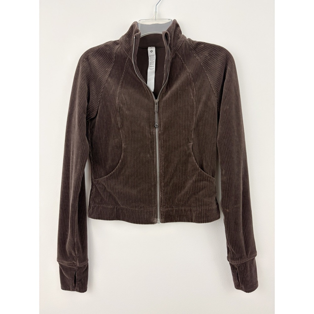Lululemon Scuba Track Jacket Velvet Cord Size 4 Espresso Brown Corduroy Full Zip